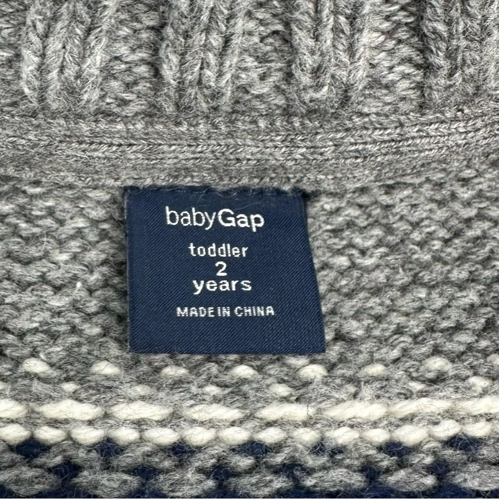 Baby Gap Cardigan Sweater Toddler Boys 2 Full Zip Wool Blend Southwest Gray Knit